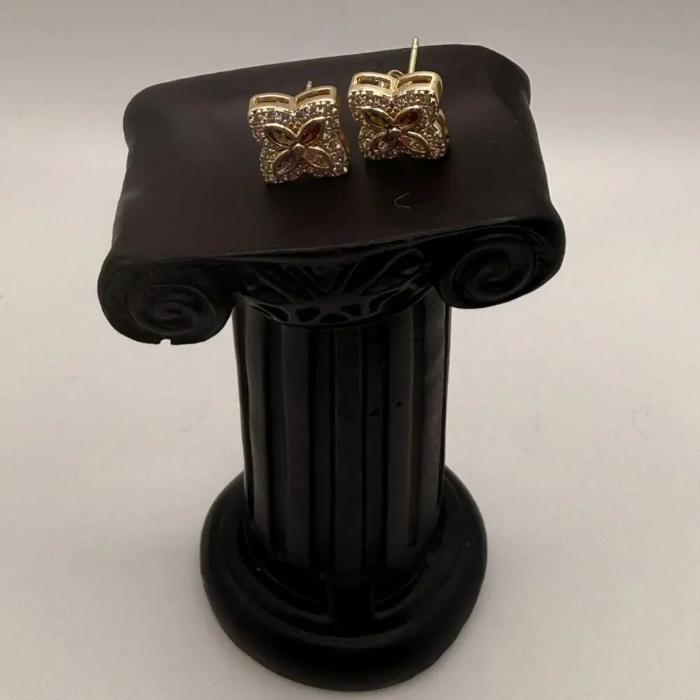 Iced Out Multicolor CZ Floral Studs | Gold Plated Hypoallergenic